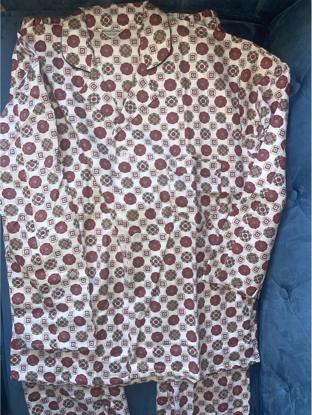 Vintage 1960s Sears Easy Care Men’s Pajama SET B Med Cotton Medallion Print PJs
